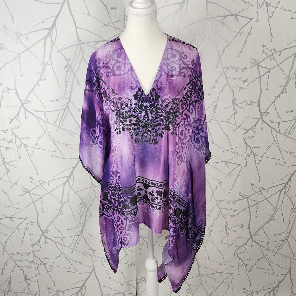S-Twelve Purple Black Studded Batwing Kaftan